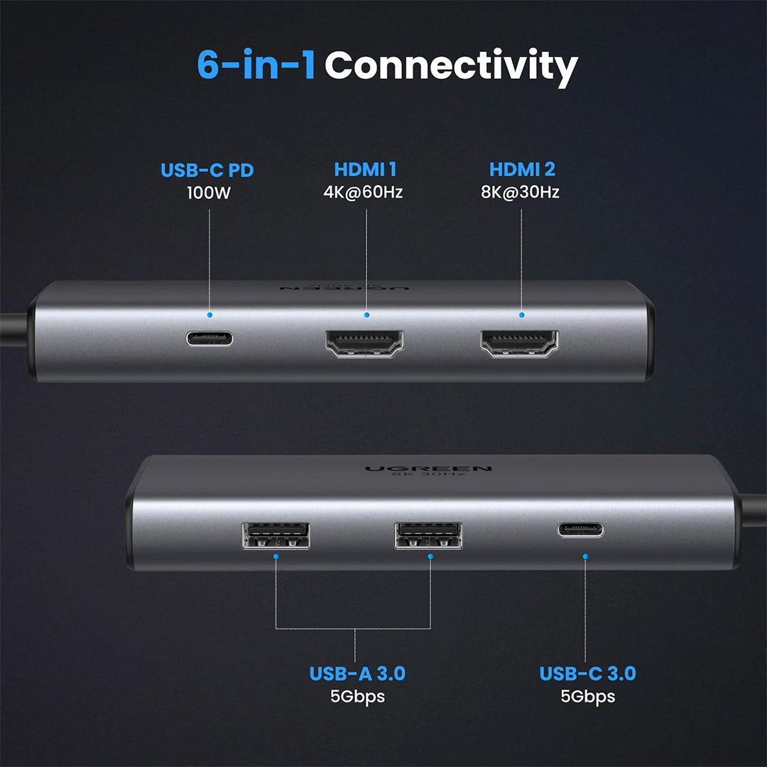 UGREEN CM498 15852 Revodok 206 Adaptador HUB USB-C 6 en 1 8K a 30Hz