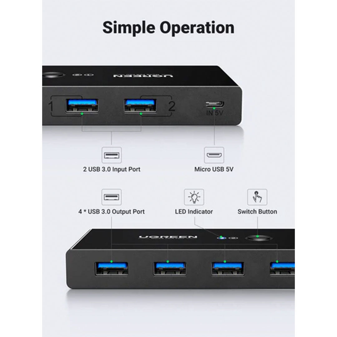 UGREEN US216 30768 Adaptador Switch 4USB 2.0 2PC's