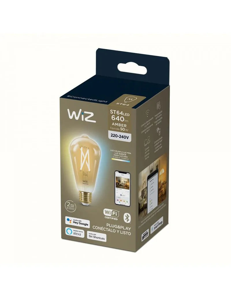 WIZ Foco Pera filamento WIFI inteligente ámbar ST64 E27, 50w, 640 lúmenes, 15000 horas 929003018712
