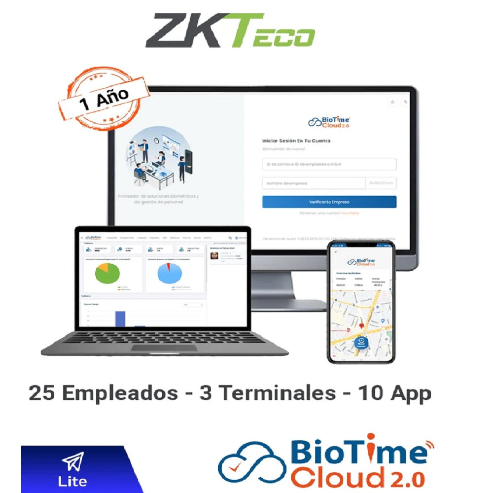 ZKTECO BIOTIMECLOUD 2.0 LITE Licencia de Asistencia en Nube 25 Usuarios ZKT0820131