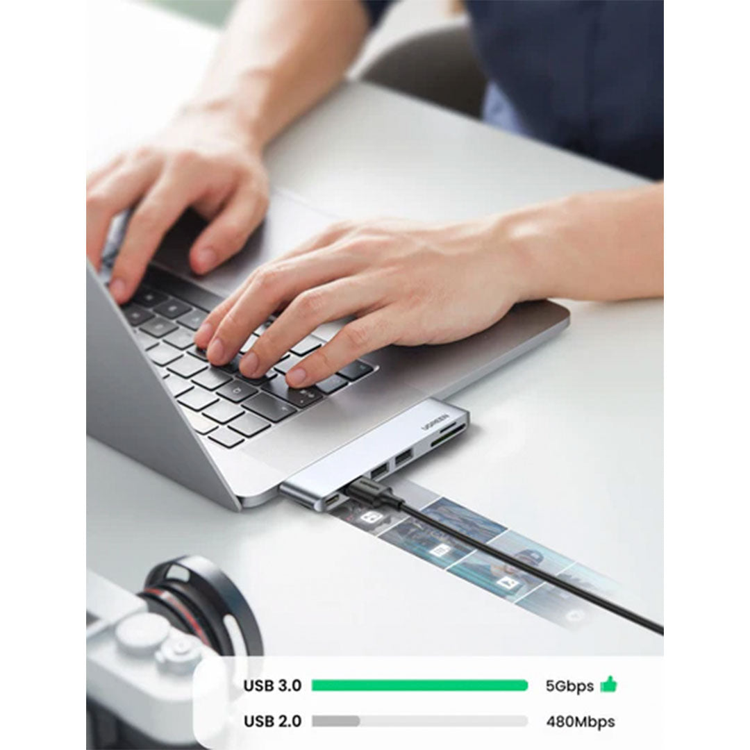 UGREEN CM251 60560 Adaptador HUB 6 en 2 USB-C a 3USB 3.0 SD TF