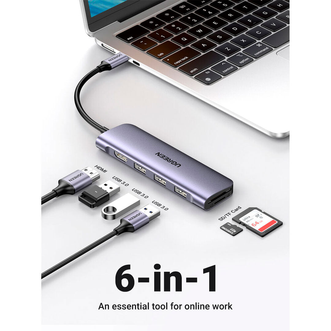 UGREEN CM195 70410 Adaptador HUB USB-C a HDMI 6 en 1 HDMI 4K USB 3.0