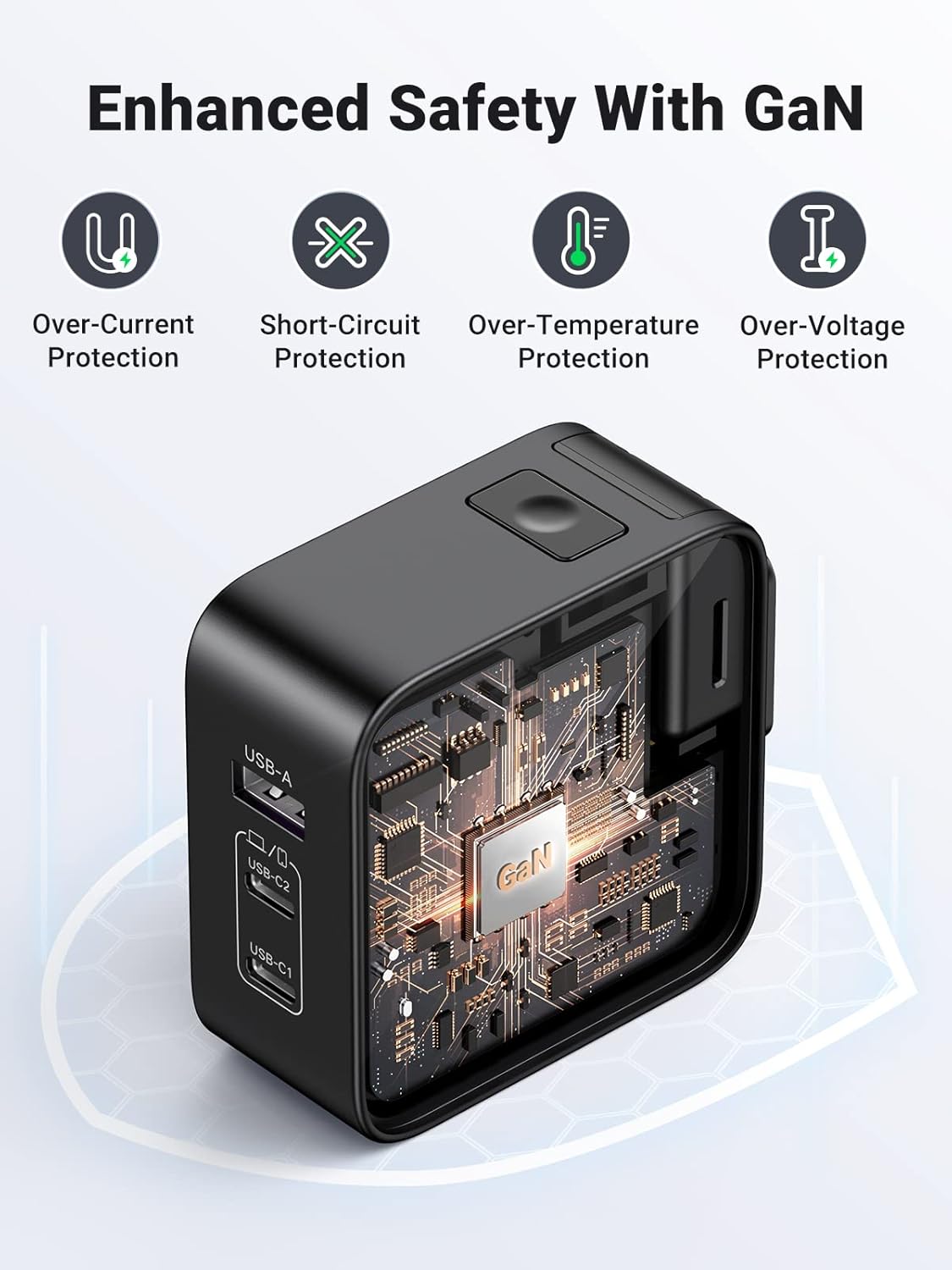 UGREEN CD296 90409 Nexode Cargador Gan USB-C 3 en 1 65W Uso Internacional