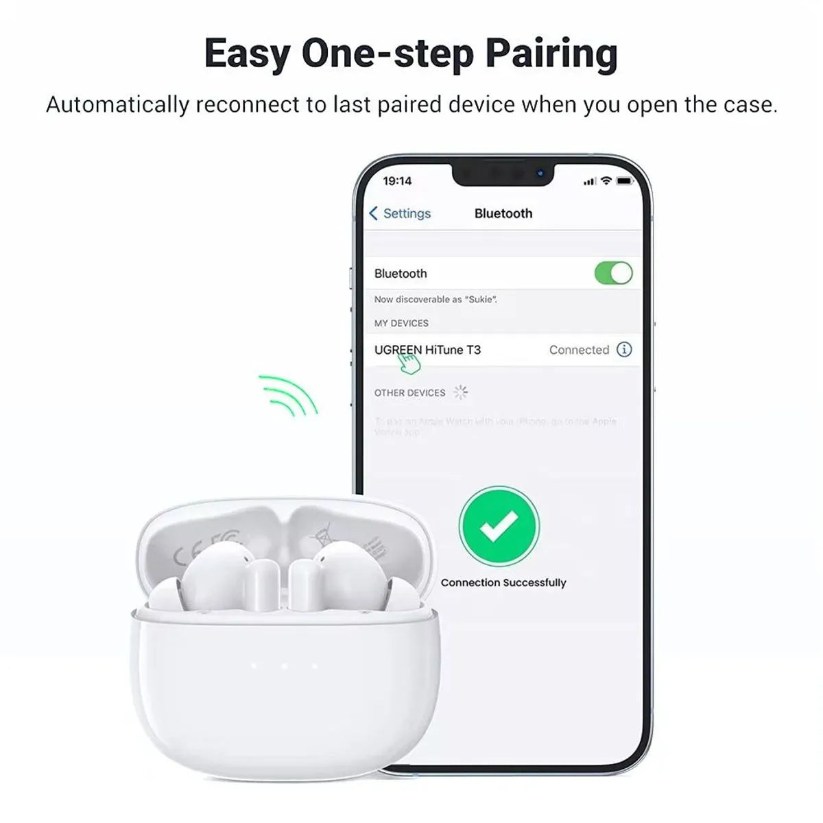 UGREEN 90206 WS106 Audífonos HiTune T3 cancelación de ruido Bluetooth TWS Blanco