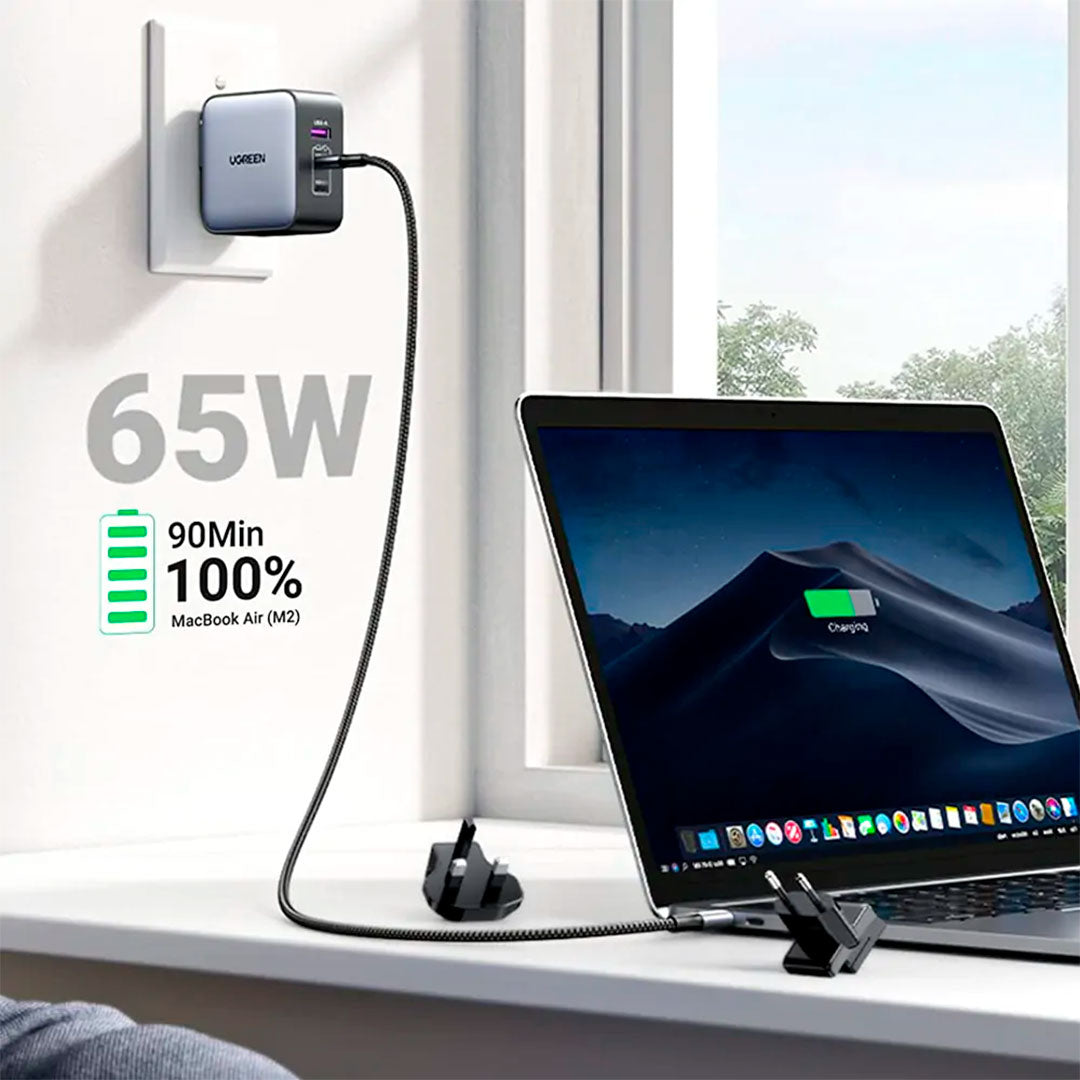 UGREEN CD296 90409 Nexode Cargador Gan USB-C 3 en 1 65W Uso Internacional