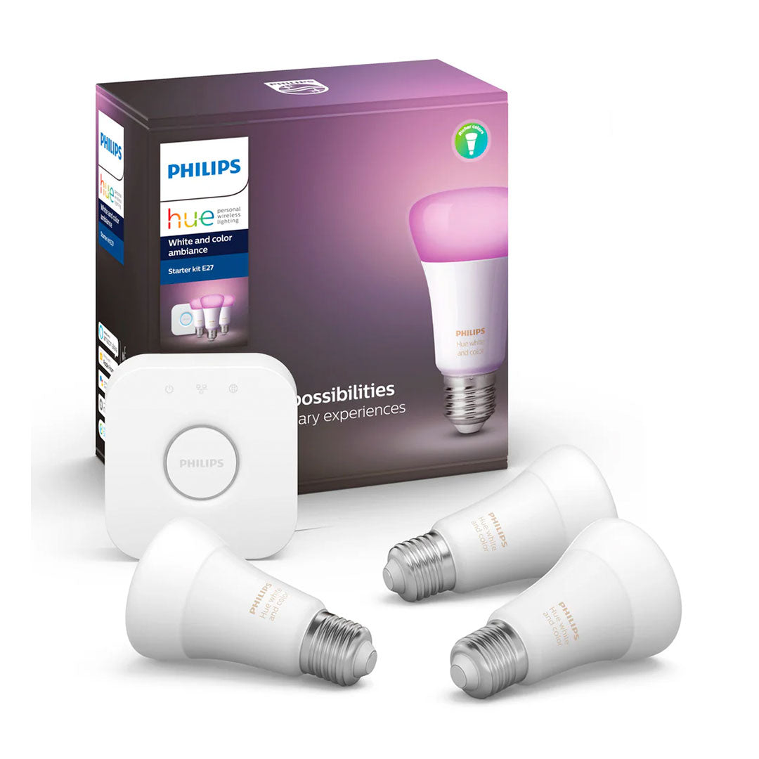 PHILIPS HUE Kit 3 Focos Bombilla Smart RGB A60 E27 9W Inc Controlador Bridge 929002261501