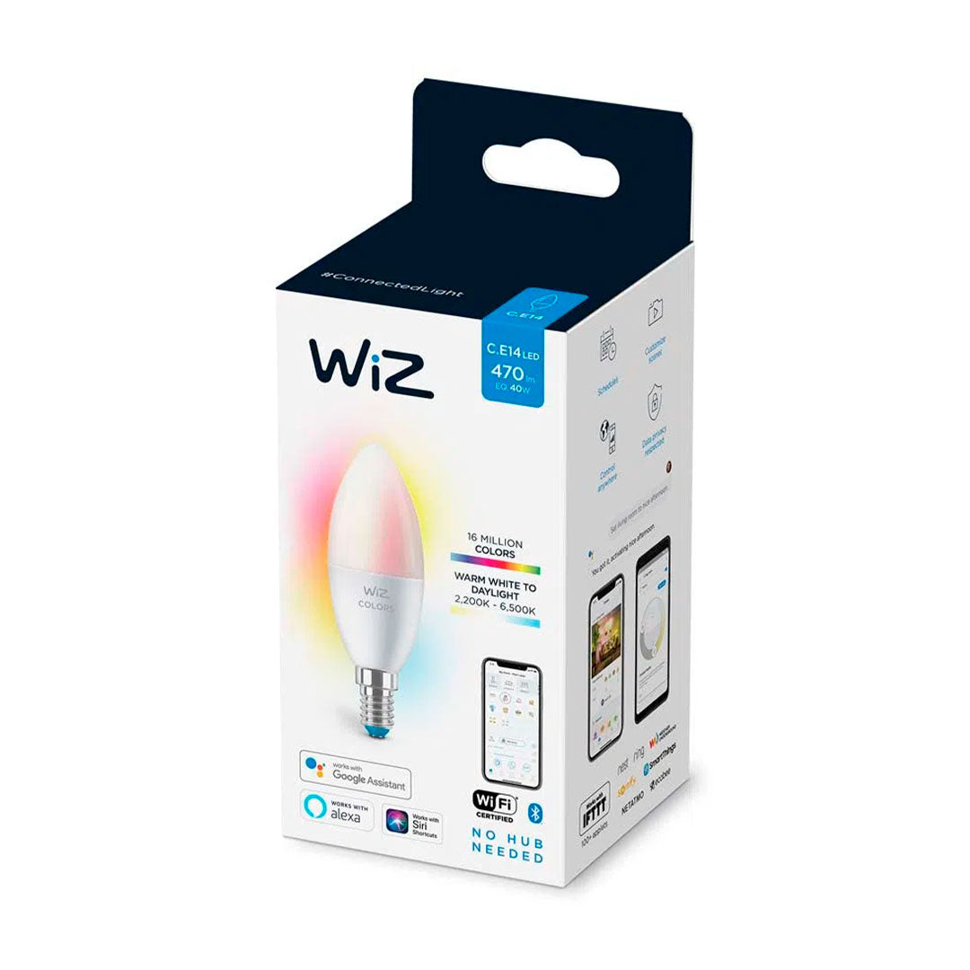 WIZ PACK-2 Foco Vela WIFI inteligente C37, E14, RGB, 4.9w, multicolor, 470 lúmenes, 15000 horas 929002448812