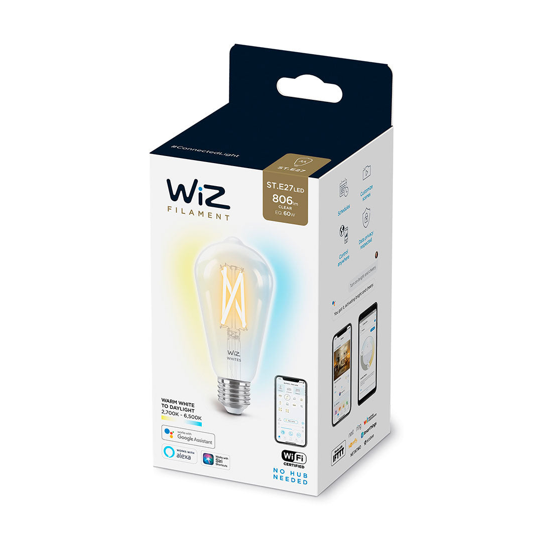 WIZ PACK-3 Foco de Filamento Inteligente ST64 E27 7W Luz Blanca Cálida y Fría 806Lúmenes