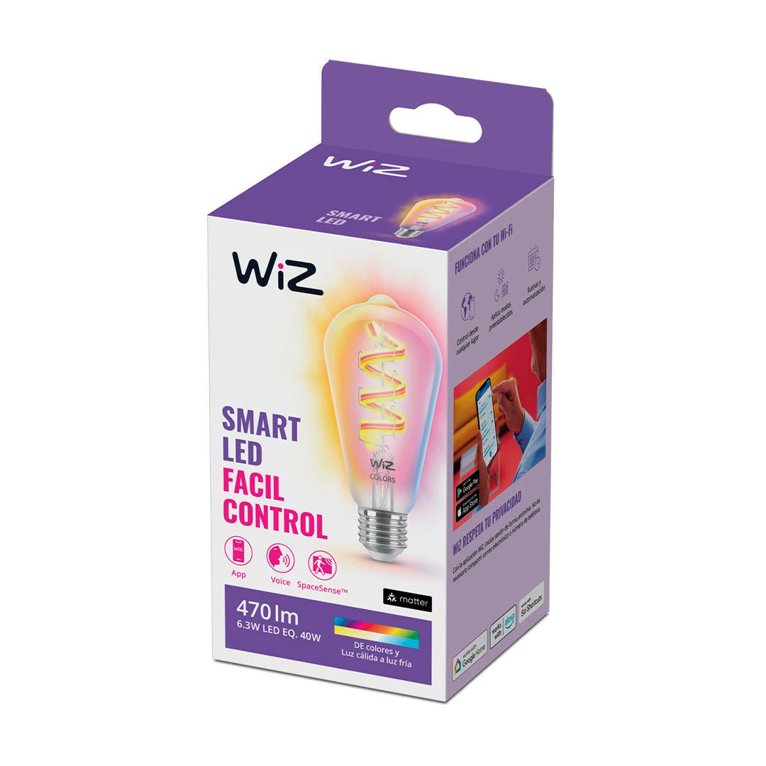 WIZ Foco Pera de Filamento Inteligente ST64 E27 Luz Blanca y Multicolor 470Lúmenes