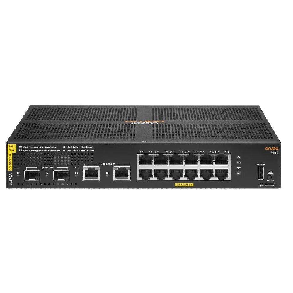 HPE ARUBA JL679A 6100 Switch PoE 12 puertos Gigabit Clase 4 2SFP+ 139W