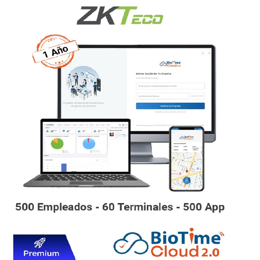 ZKTECO BIOTIMECLOUD 2.0 ENTERPRISE Licencia de Asistencia en Nube 300 Usuarios ZKT0820134