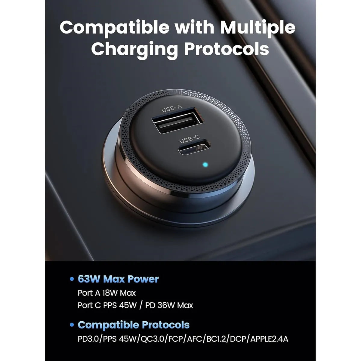 UGREEN CD239 90645 Cargador de Coche USB-C 63W 45W Dual