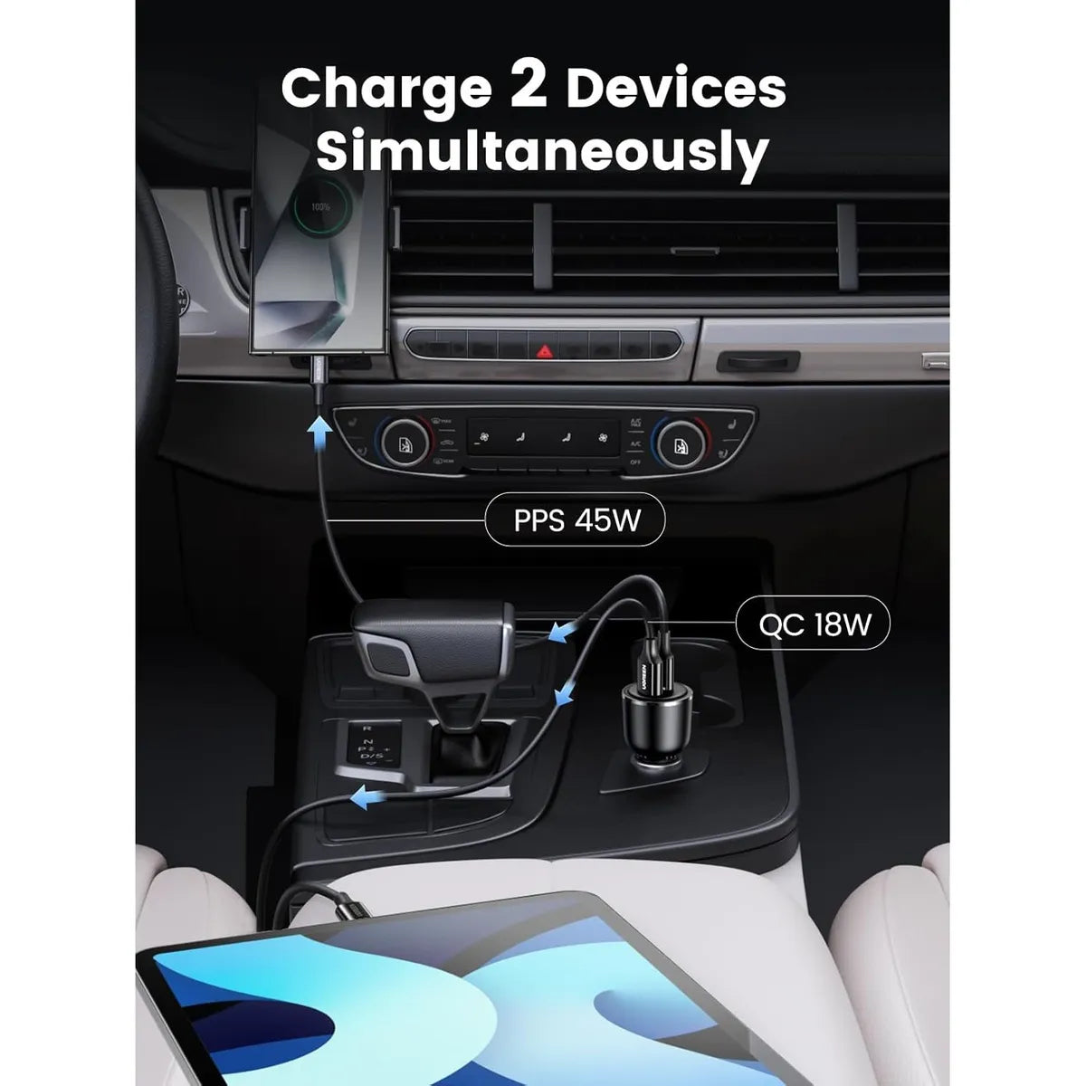 UGREEN CD239 90645 Cargador de Coche USB-C 63W 45W Dual