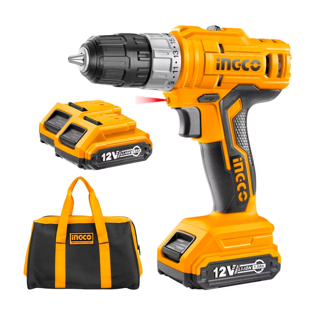 INGCO CDLI1222 Taladro atornillador inalámbrico 12v + 2 baterías + cargador