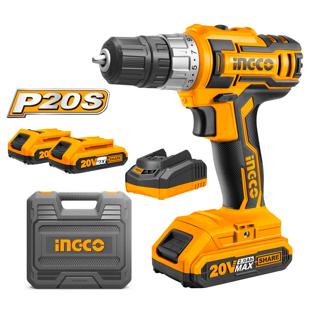 INGCO CDLI200215 Taladro atornillador + 2 baterías 20v + cargador