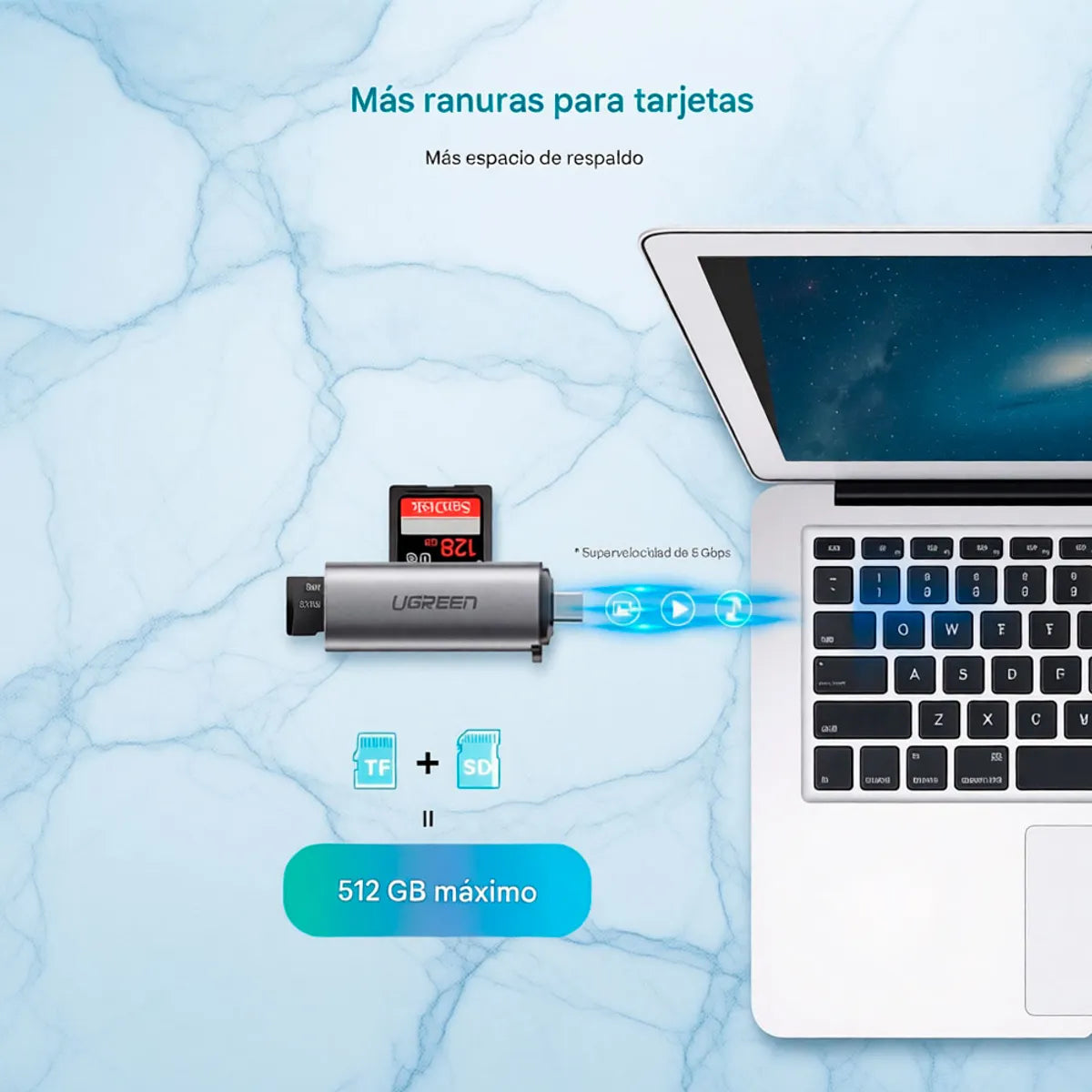 UGREEN CM184 50704 Lector de Tarjeta USB-C TF a Puerto SD TF y a Micro SD