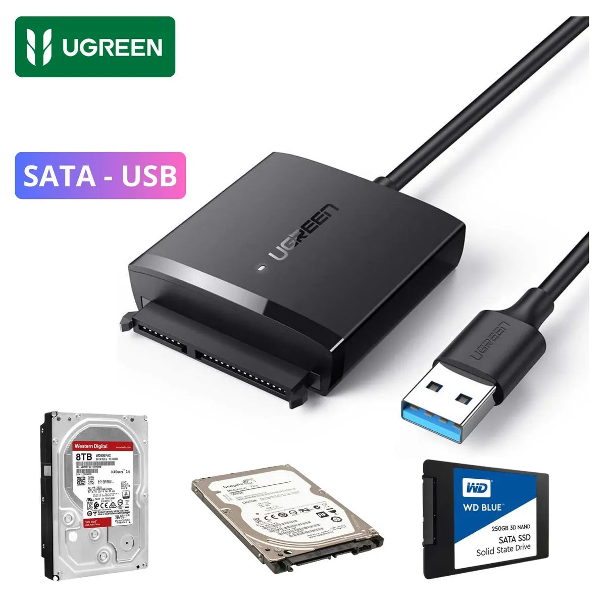UGREEN CM257 60561 Adaptador de Disco Duro Sata SSD HDD 12TB a USB 3.0