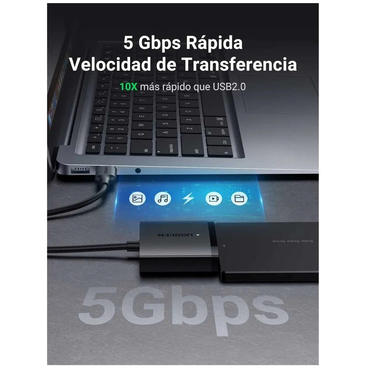 UGREEN CM257 60561 Adaptador de Disco Duro Sata SSD HDD 12TB a USB 3.0