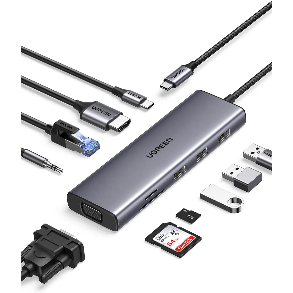 UGREEN CM498 15601 Docking Hub USB-C 10 en 1 4K HDMI VGA Ethernet