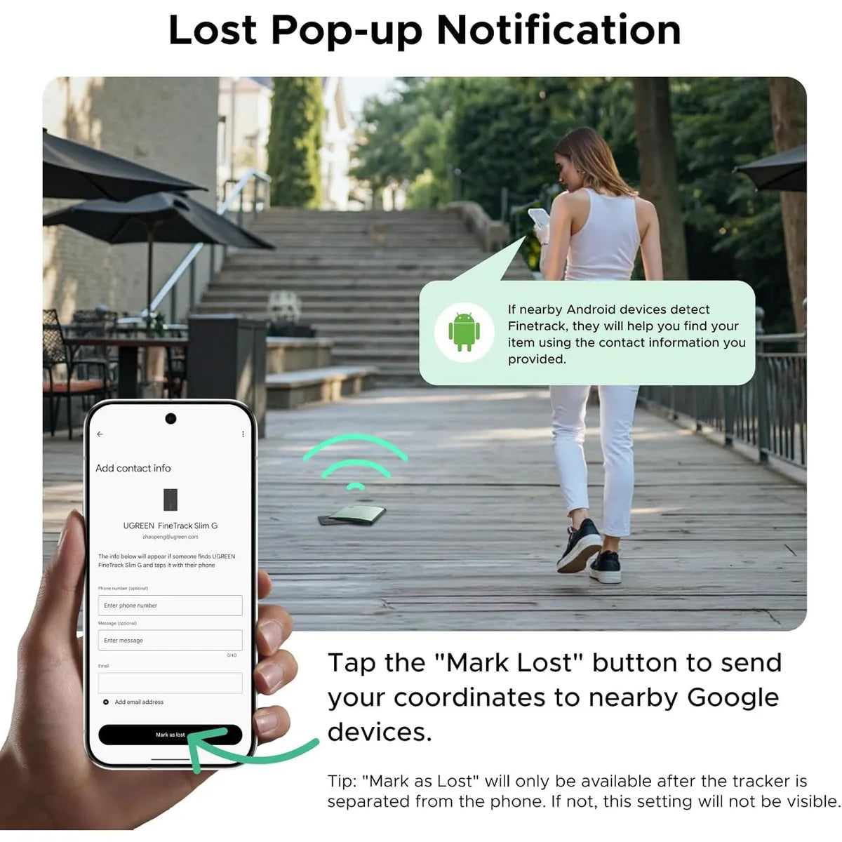 UGREEN CM915 75497 Localizador FineTrack Slim G (Sólo Android) Finder Tag Tracker Bluetooth