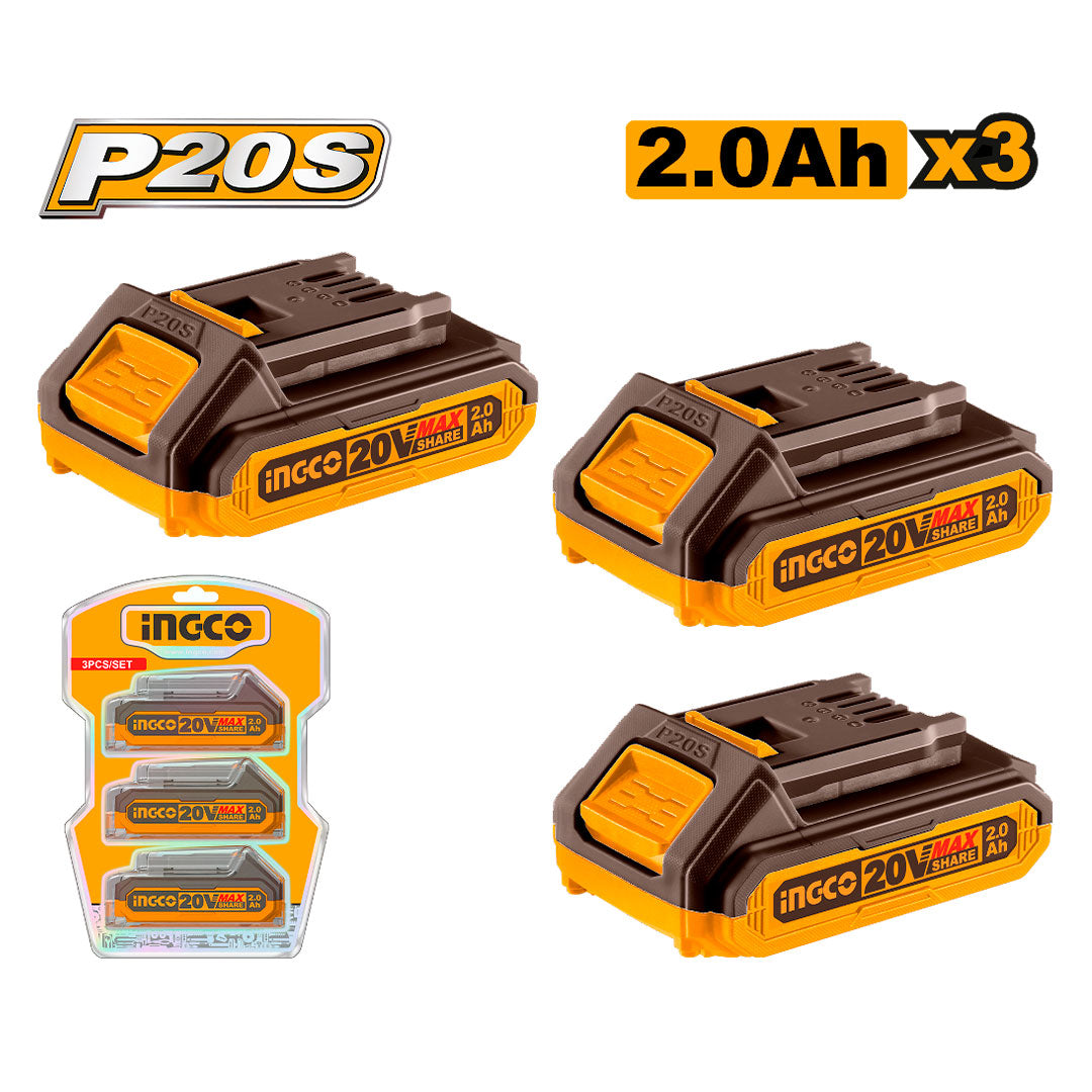 INGCO COSLI240311 Kit de 3 batería de iones de litio 20V 2.0Ah para P20S