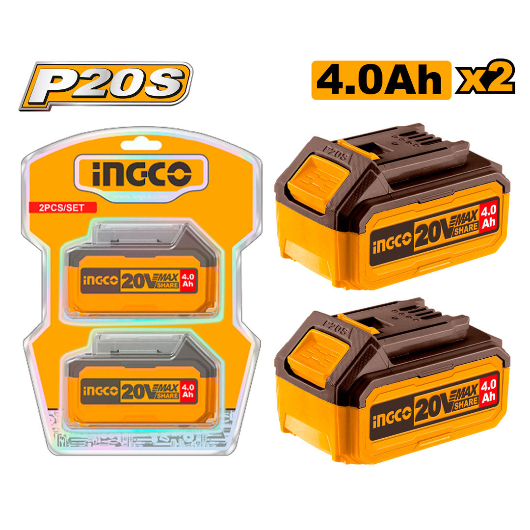 INGCO COSLI240312 Kit de 2 batería de iones de litio 20V 4.0Ah para P20S