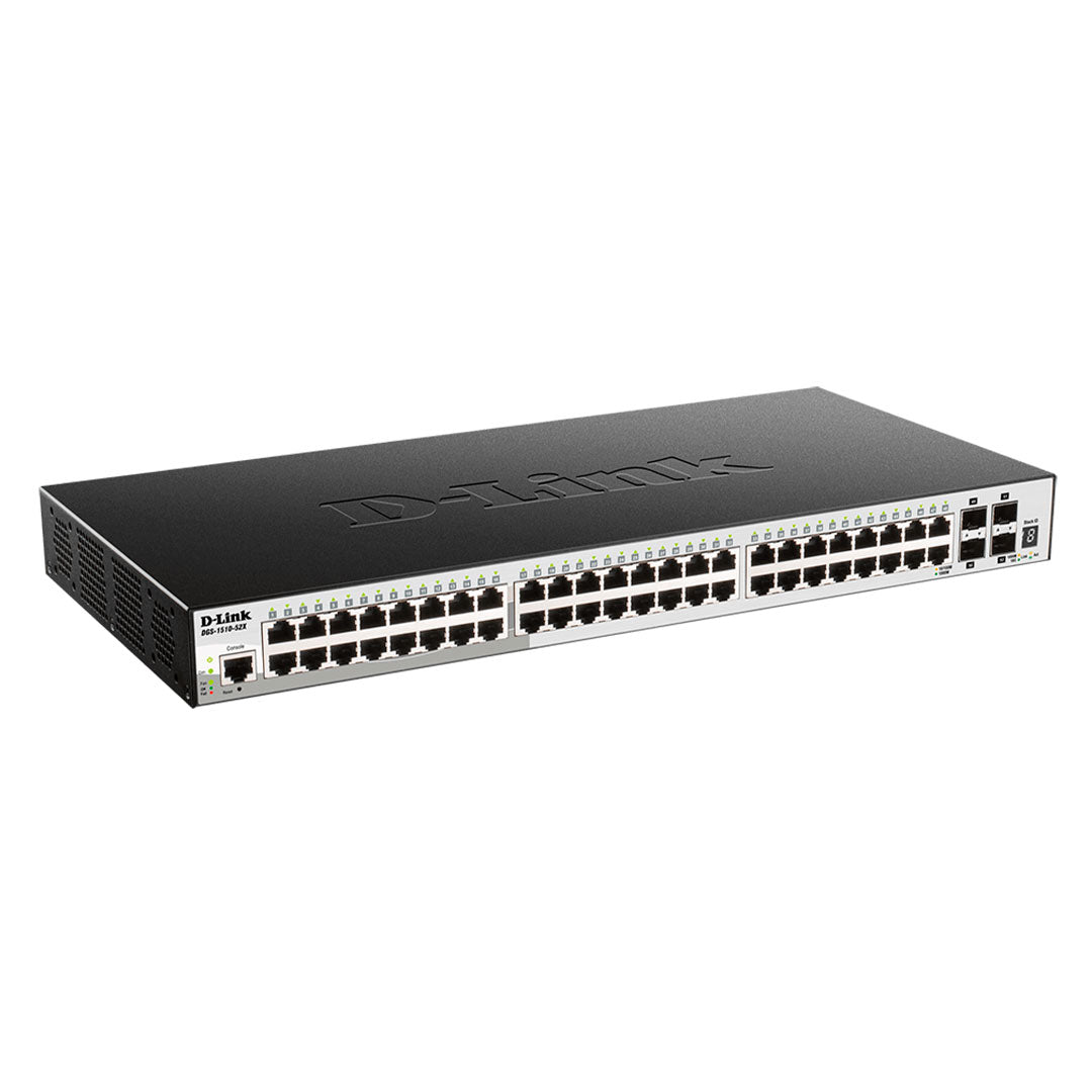 D-LINK DGS-1510-52X Switch administrable de 48 puertos 10/100/1000 base-T + 4 puertos 10gb SFP + capa 2 y 3, 4 puertos