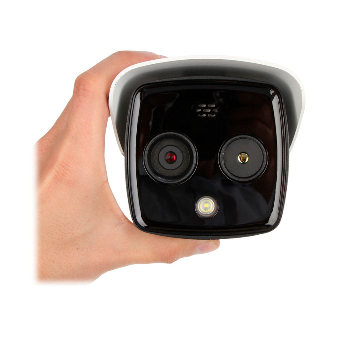 HIKVISION DS-2TD2617-6/QA Cámara de seguridad IP térmico y óptico 4MP tubo sirena y luz de alerta IR40