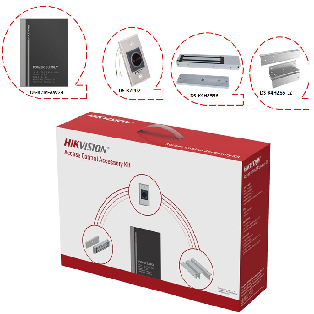 HIKVISION DS-KAS-7M01 Kit de Accesorios: Cerradura 600lb Soporte ZL Fuente Pulsador sin Contacto