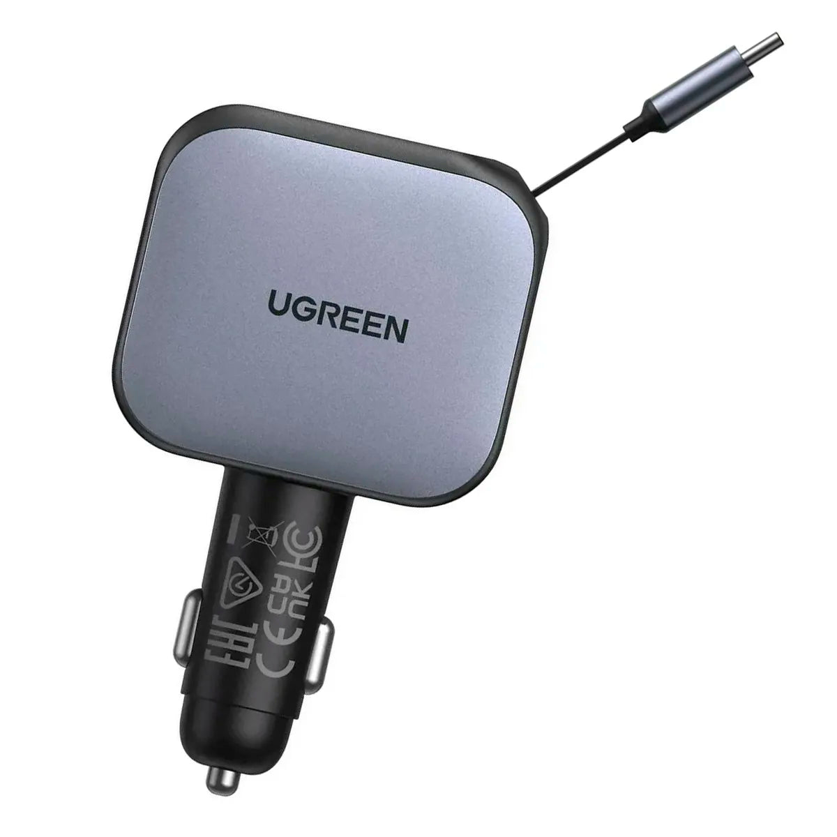 UGREEN EC602 55212B Cargador de Auto Nexode 60W con Cable Retractil
