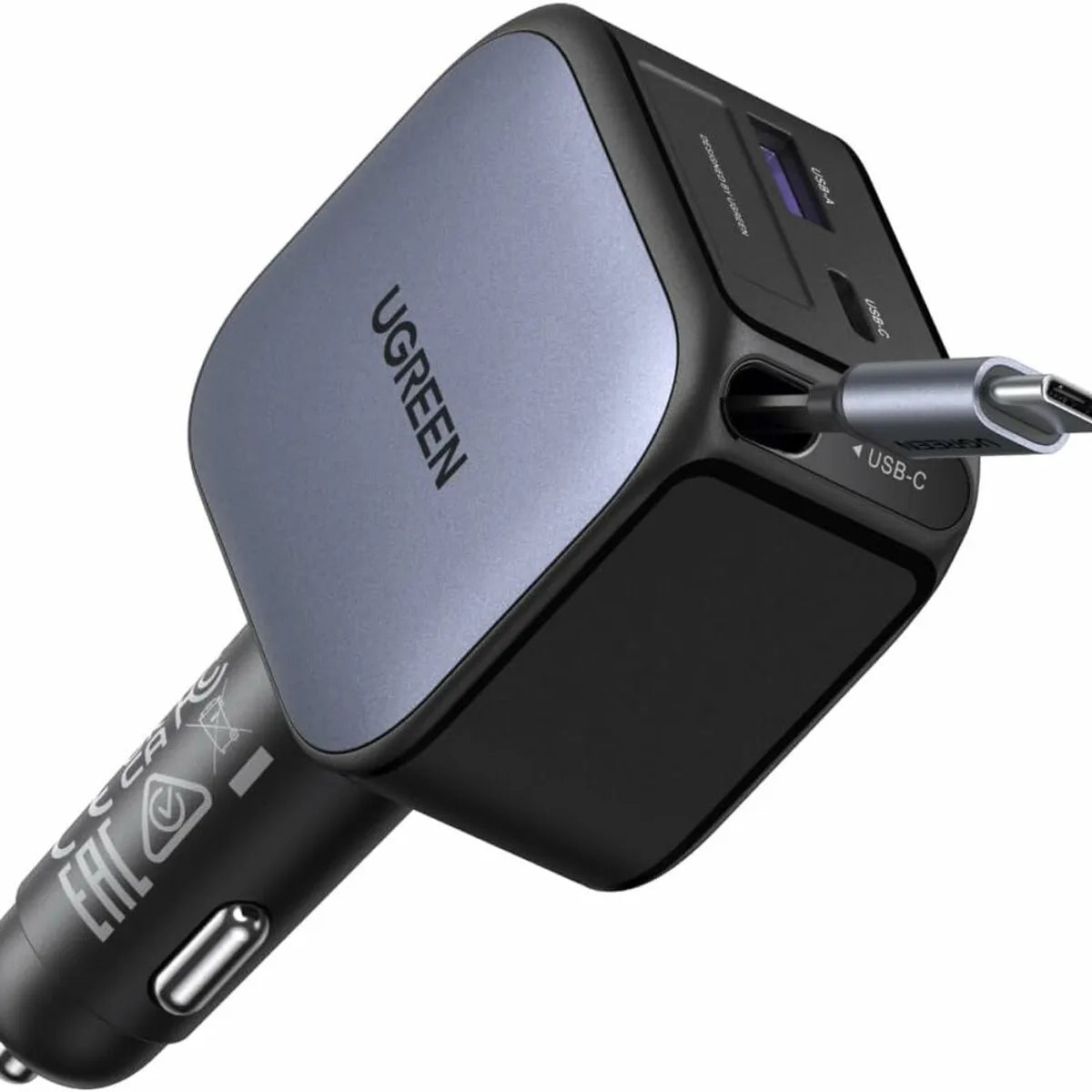 UGREEN EC603 55909B Cargador de Auto con Cable Retráctil 90W