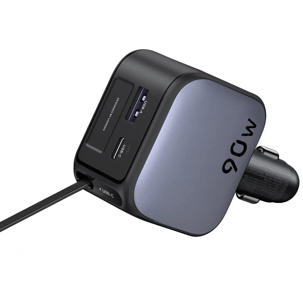 UGREEN EC603 55909B Cargador de Auto con Cable Retráctil 90W