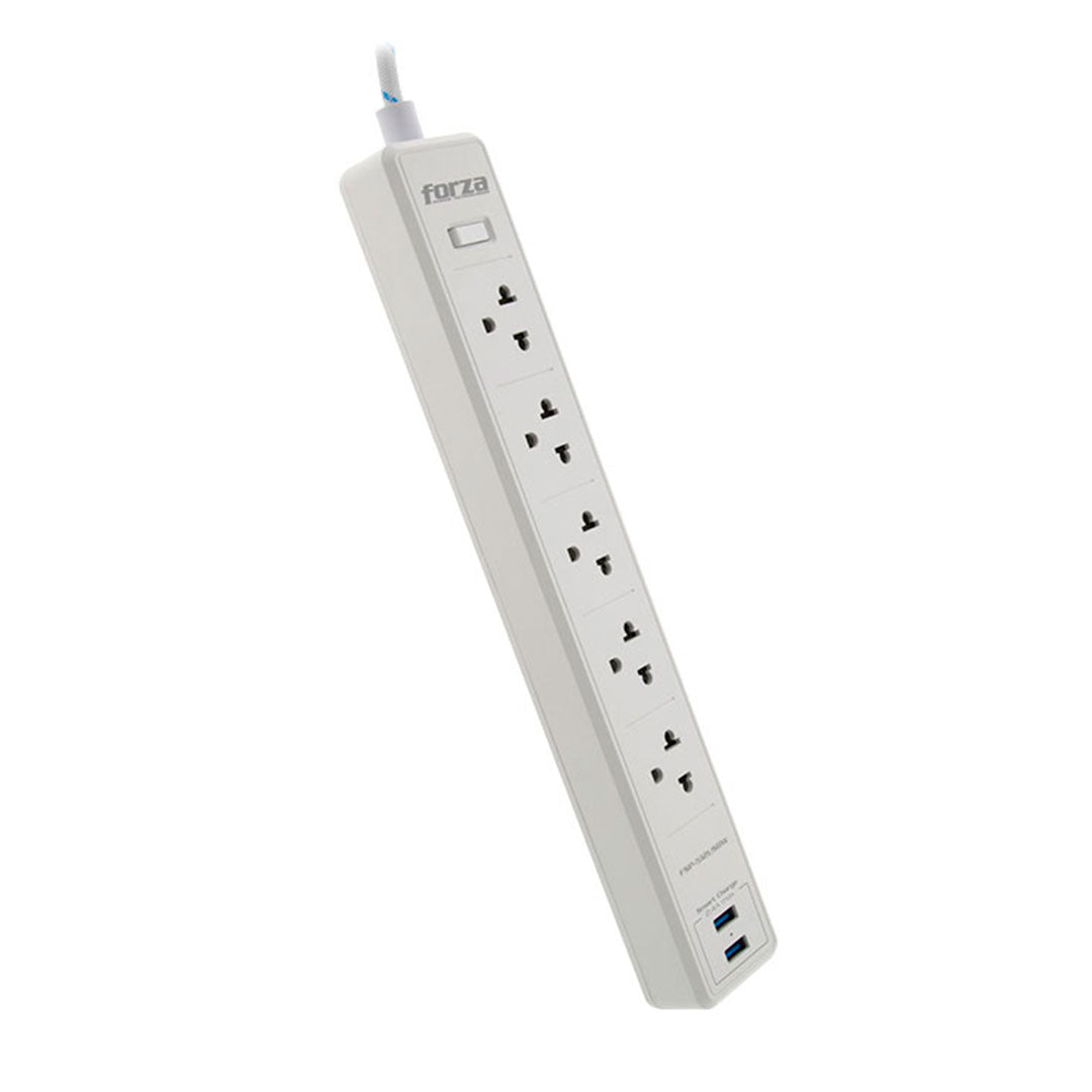 FORZA FSP-512USBW Supresor de Picos Protector tensión 1200J 1540W, 5 tomas, USB/120V-240V