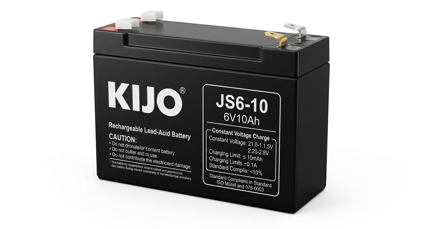 KIJO JS6-10AH Batería 6V-10AH Seca AGM para UPS y Paneles Solares 15x5x9.5cm