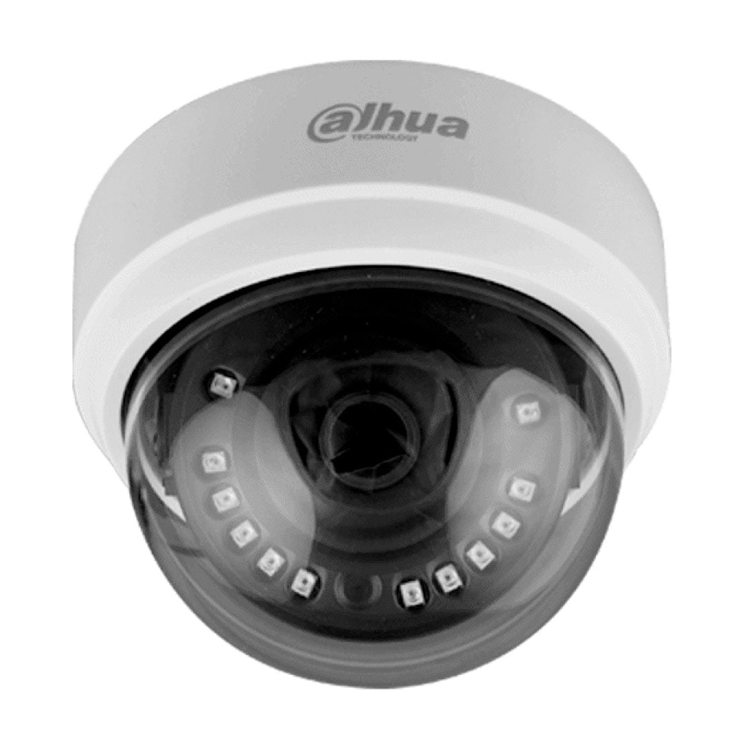 Cámara de seguridad domo con visión nocturna, ideal para videovigilancia en interiores.