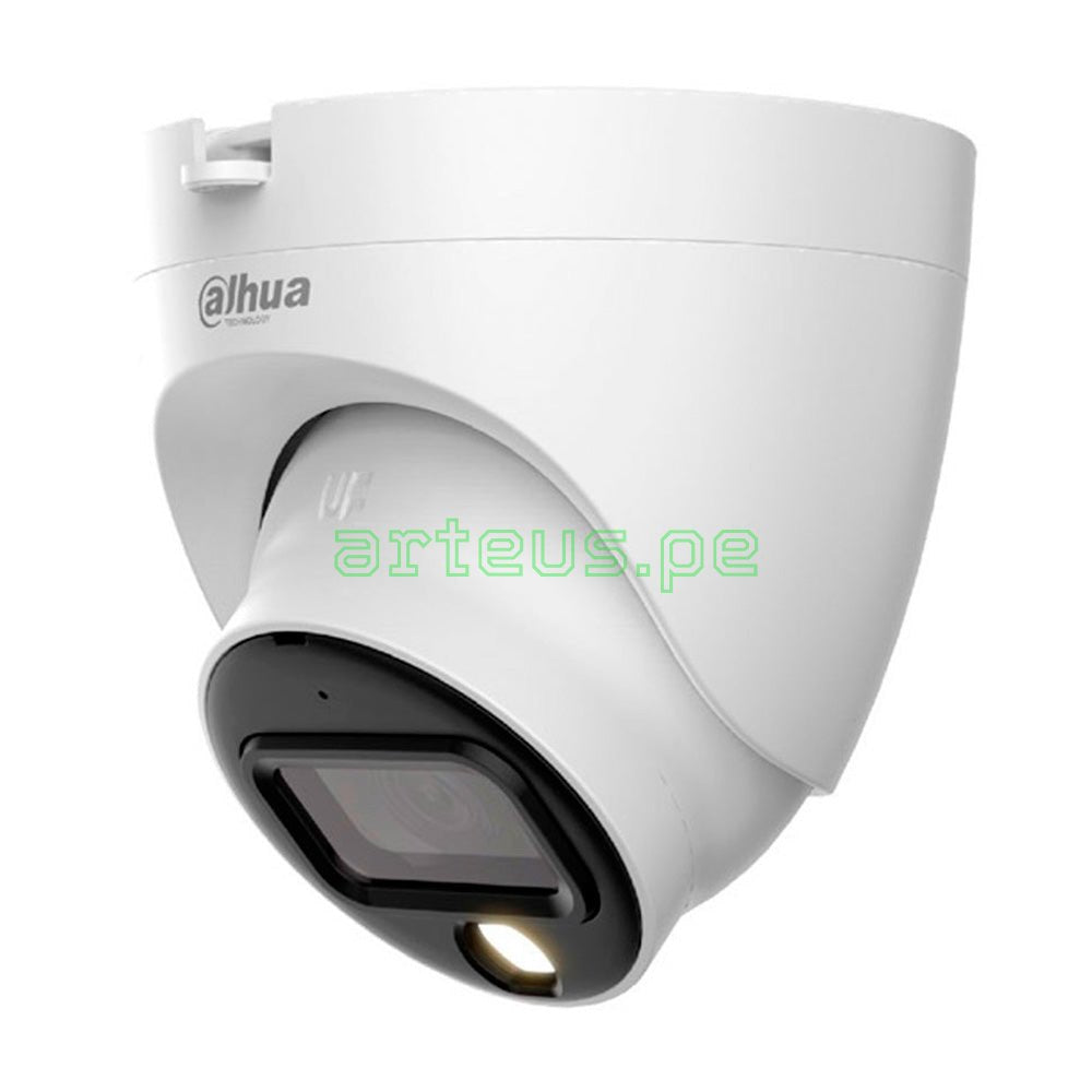 Cámara de vigilancia Dahua tipo domo, color blanco, con lente y luz LED integrada