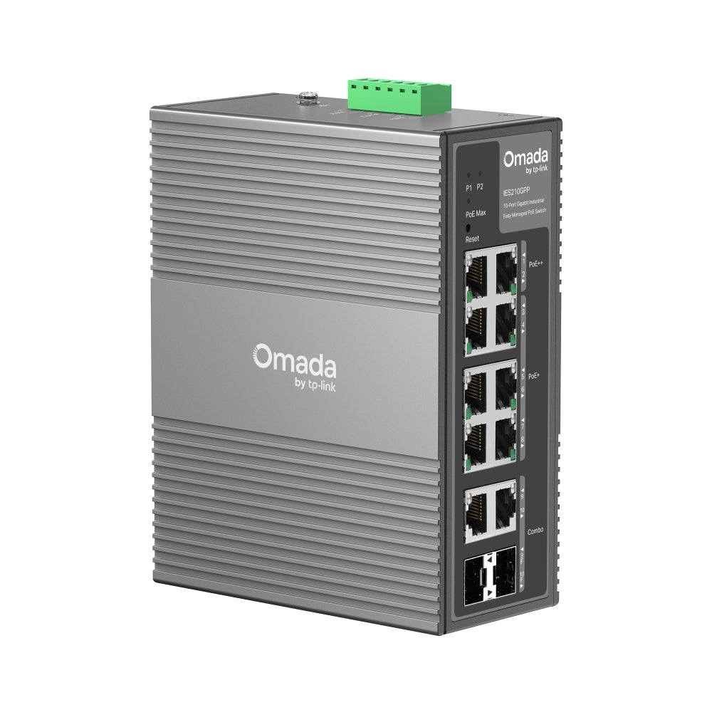 TP-LINK IES210GPP Conmutador industrial Gigabit Omada de 10 puertos fácil de administrar con 6 puertos PoE+ y 2 puertos PoE++