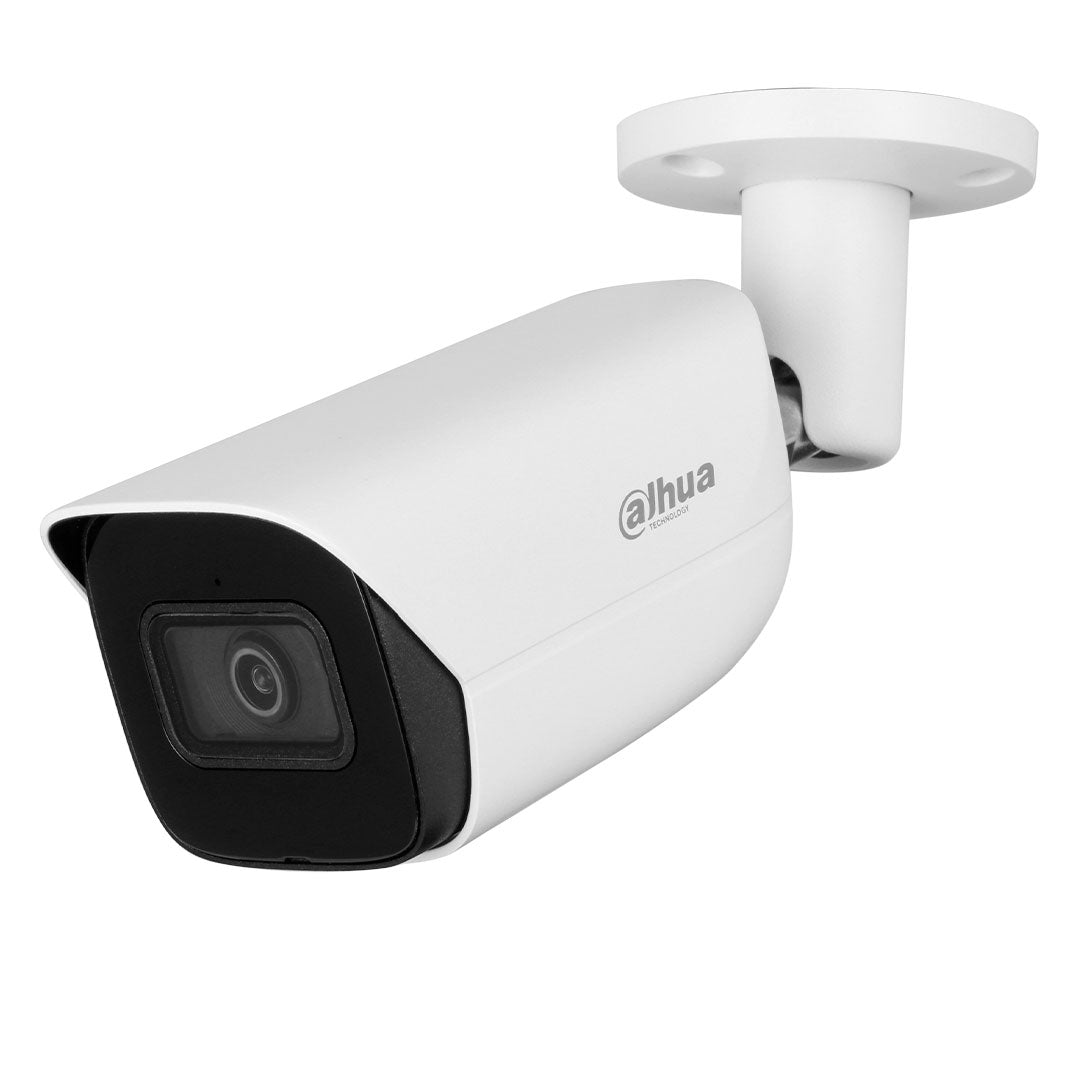 Cámara de videovigilancia tipo bala Dahua blanca para sistemas de seguridad electrónica