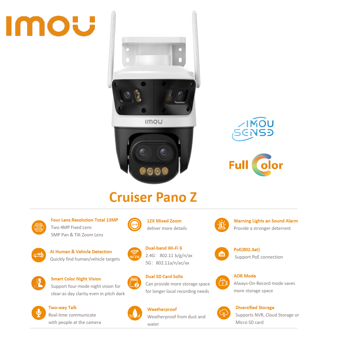 IMOU Cruiser Pano Z Cámara de Seguridad WiFi 13MP Triple Lente PT 360º IPC-S76DN-13M0N
