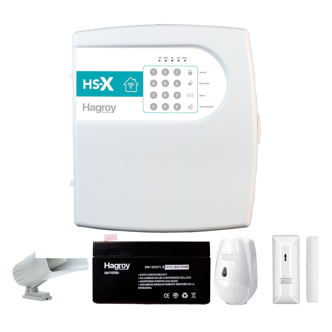 HAGROY KIT-HSX-IN Kit de Alarma Inalámbrico: HS-X, Batería, Pir, Magnético, Sirena y Llavero APP iHagroy