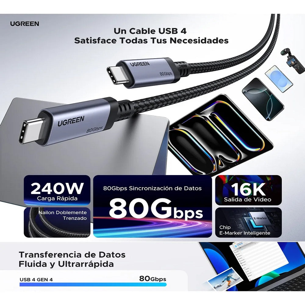 UGREEN L706 65383 Cable USB-C a USB-C Gen4 240W