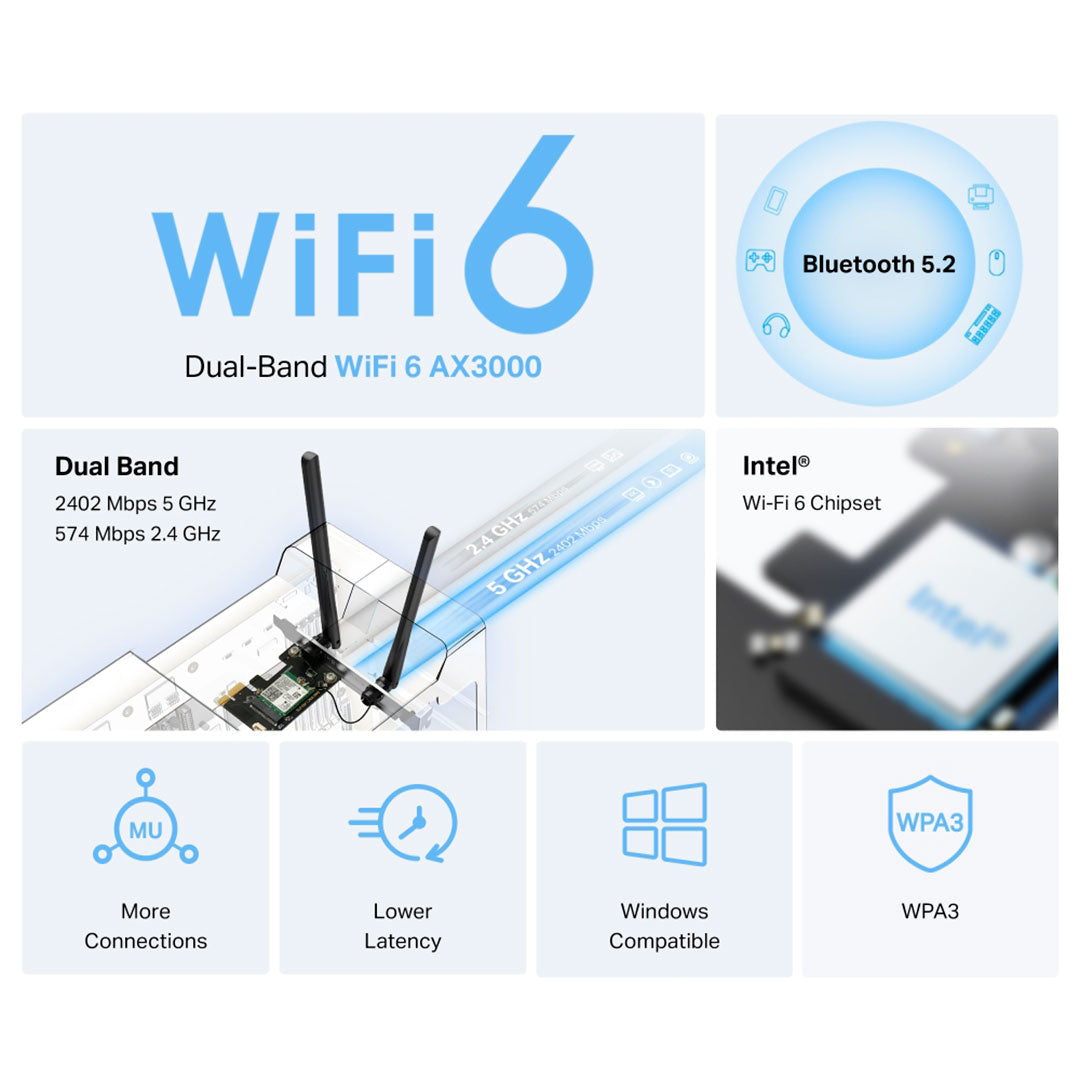 MERCUSYS MA80XE Adaptador PCIe AX3000 WiFi 6 Doble Banda