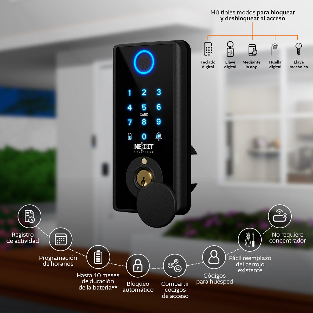 NEXXT SOLUTIONS NHS-D150 BK Cerradura Inteligente Wifi Negro Huella y Contraseña