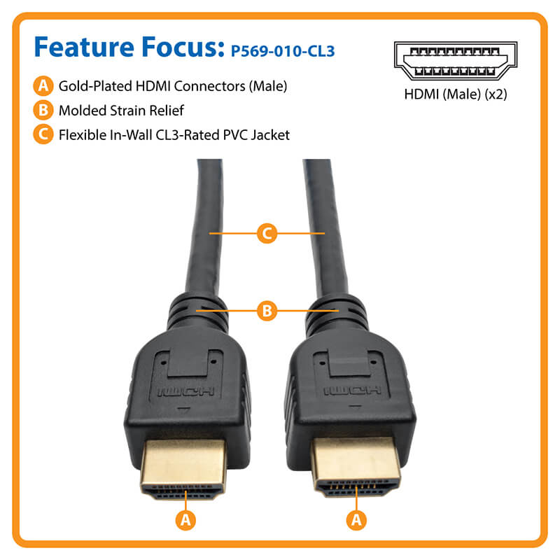 TRIPP LITE P569-010-CL3 Cable HDMI con Ethernet 4K x 2K Ultra HD 4K x 2K 3840x2160 3.05 m