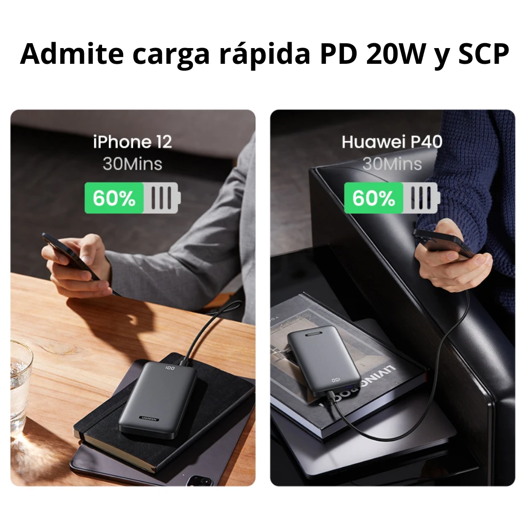 UGREEN PB198 60689 Power Bank Cargador portátil Ultra delgado 10000mAh USB-A + USB-C
