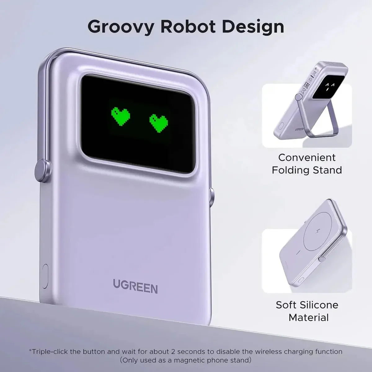 UGREEN PB571 35606 Power Bank Inalambrico Magnetico Robot 5000mAh 20W Morado