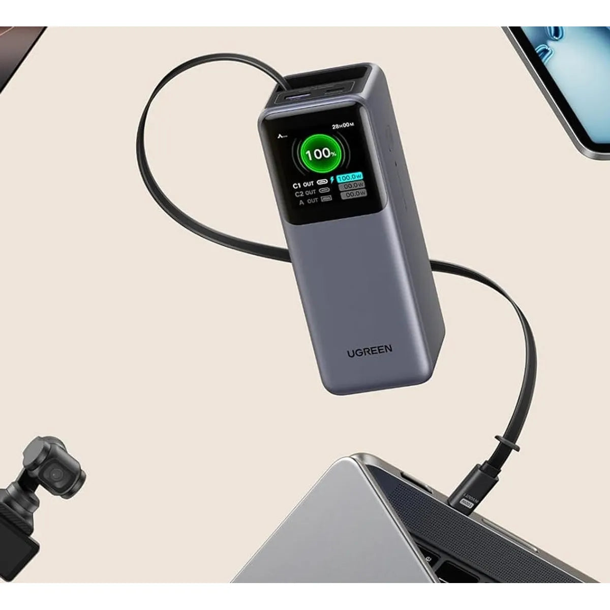 UGREEN PB726 55987B Power Bank 20000 mAh y 165 W con cable retráctil USB-C