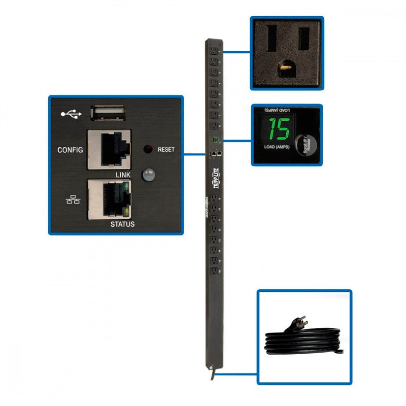 TRIPP-LITE PDUNMV15LX Unidad de Distribución de Energía (PDU) Monofásica Monitorizada de 1.4kW interfaz de plataforma LX
