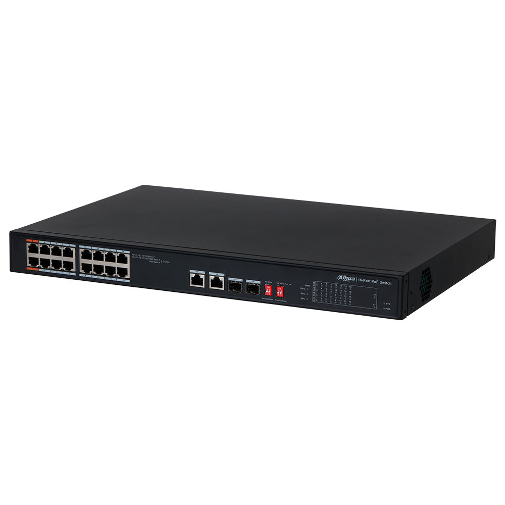 DAHUA PFS3218-16ET-135, Switch 16 Puertos POE 10/100, 2Uplink Giga, 2SFP Giga, 135w. No Administra, Capa 2