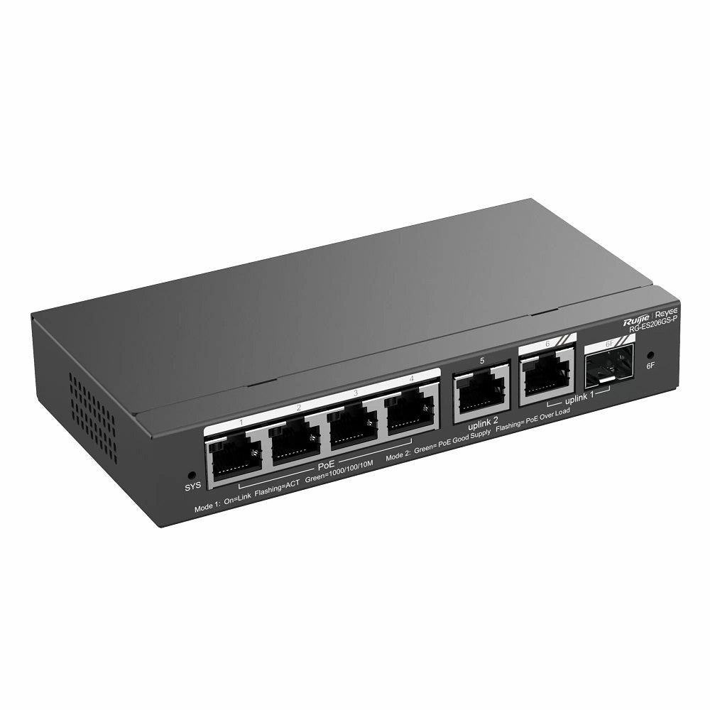 RUIJIE REYEE RG-ES206GS-P Switch 6 Puertos Gigabit con 4P PoE 1SFP Cloud